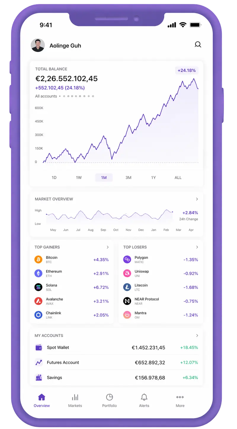 Keralvion Prime mobile app showing portfolio overview